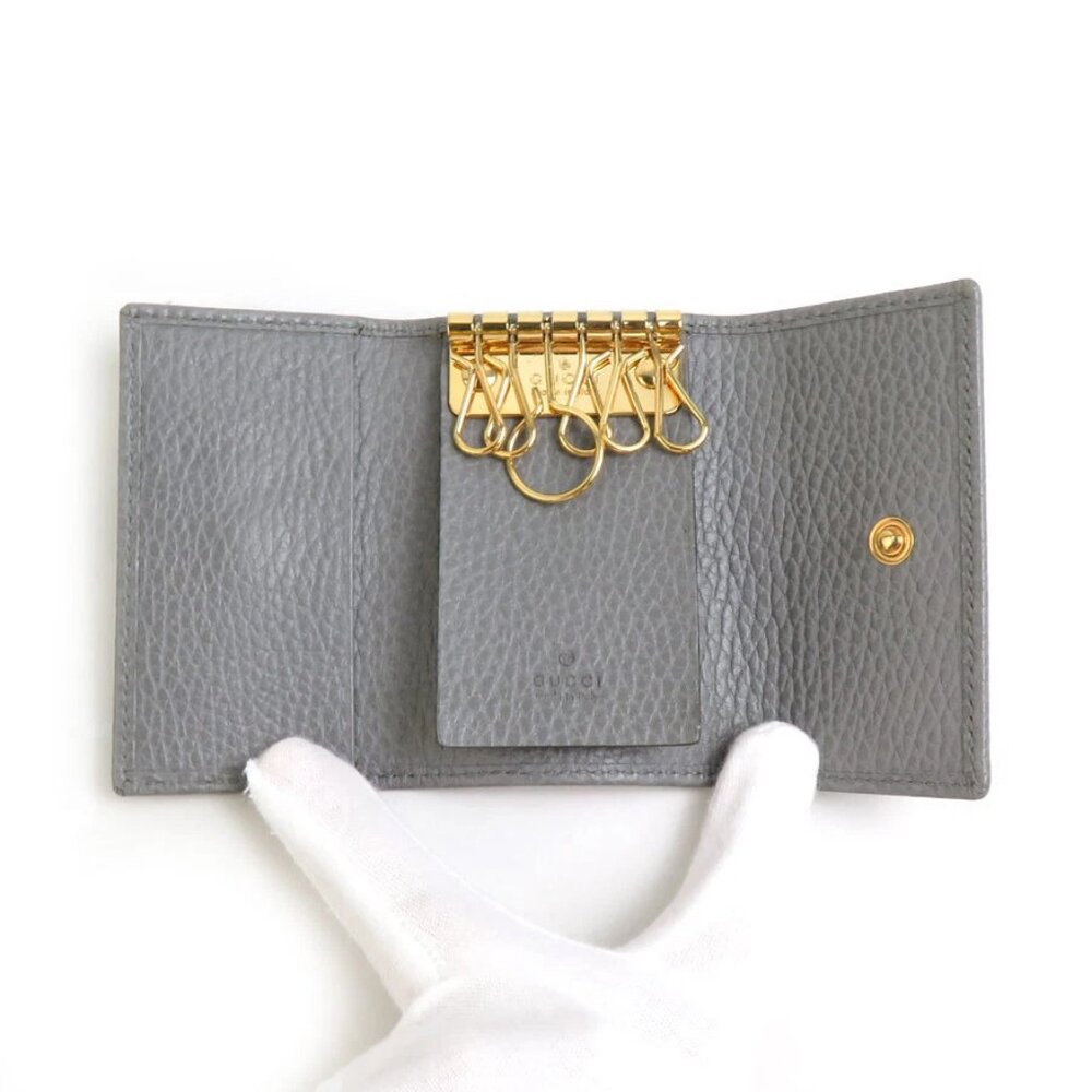 Auth GUCCI GG Marmont Key Case Gray/Gold Leather - Picture 3 of 8